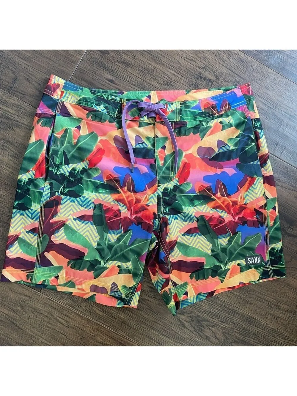 SAXX Men's swim shorts betawave 2n1 boardie 17” Jungle Print Athletic Shorts 32